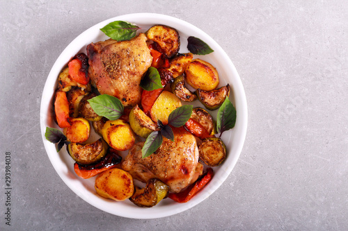 Roasted chicken thighs with vegetables