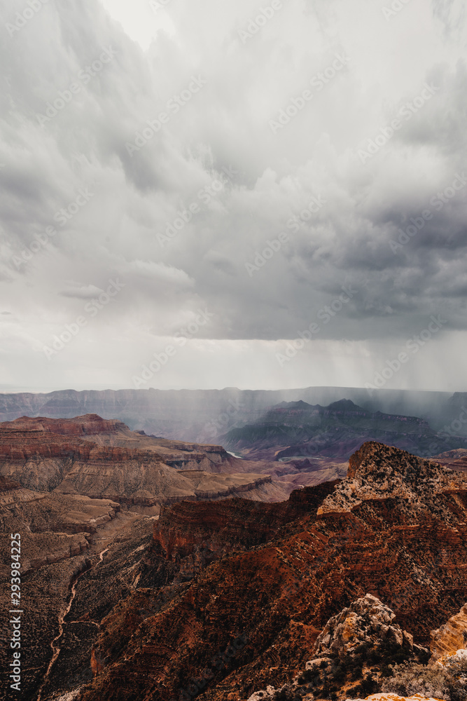 View of the North Rim Grand Canyon under the rain, Arizona