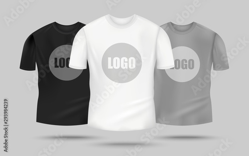 Men's t-shirt mockup set in black, white and grey color with logo template