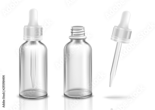 Realistic empty glass dropper bottle mockup