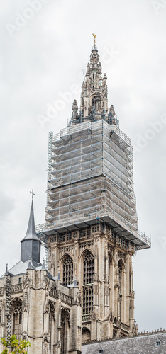 Reconstruction of the main tower of the Cathedral of Our Lady Antwerp, Belgium, July 14, 2019.