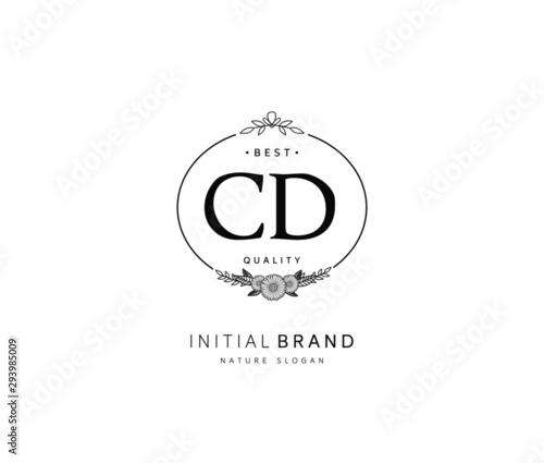 Fototapeta Naklejka Na Ścianę i Meble -  C D CD Beauty vector initial logo, handwriting logo of initial signature, wedding, fashion, jewerly, boutique, floral and botanical with creative template for any company or business.