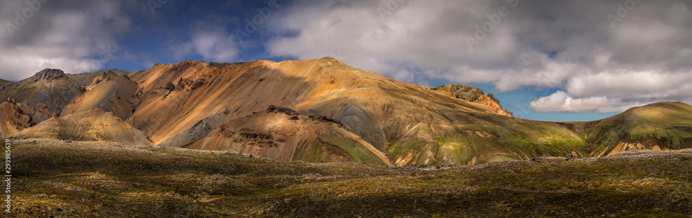 Panoramic view of colorful volcanic landmannalaugar mountain