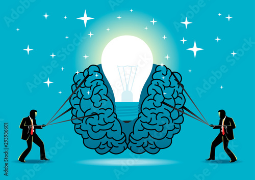 Businessman pulling a brain apart