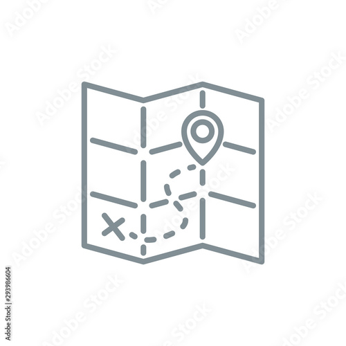 pointer cursor with magnifier glass outline flat icon map. Single quality outline logo search symbol for web design mobile app. Thin line design location marker logo. Loupe lens icon isolated on white