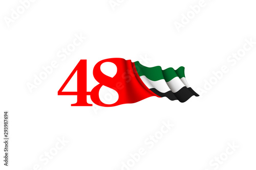 banner with UAE flag isolated on white with Inscription in Arabic: 48 UAE National day Spirit of the union United Arab Emirates, Flat design Logo Anniversary Celebration Abu Dhabi 48 National day Card