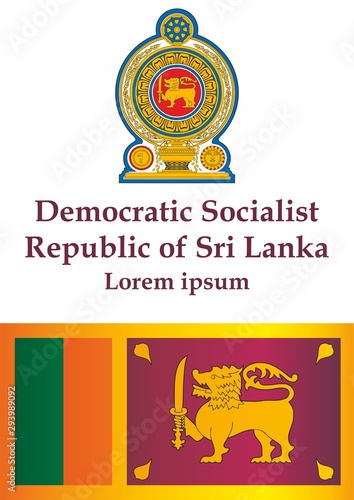 Flag of Sri Lanka, Democratic Socialist Republic of Sri Lanka. Template for award design, an official document with the flag of Sri Lanka. Bright, colorful vector illustration for graphic and web desi