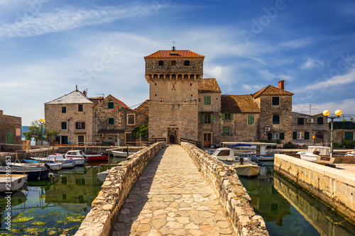 Fototapeta Naklejka Na Ścianę i Meble -  Kastel Gomilica one of seven settlement of town Kastela in Croatia was one of the locations in series Game of Thrones. Historic Kastel Gomilica architecture view near Split, Croatia.