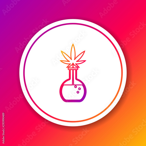 Color line Chemical test tube with marijuana or cannabis leaf icon isolated on color background. Research concept. Laboratory CBD oil concept. Circle white button. Vector Illustration