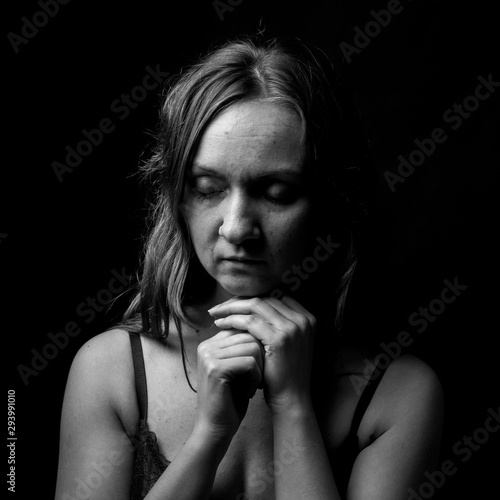 Young Woman Showing Expresion Black & White Isolated 