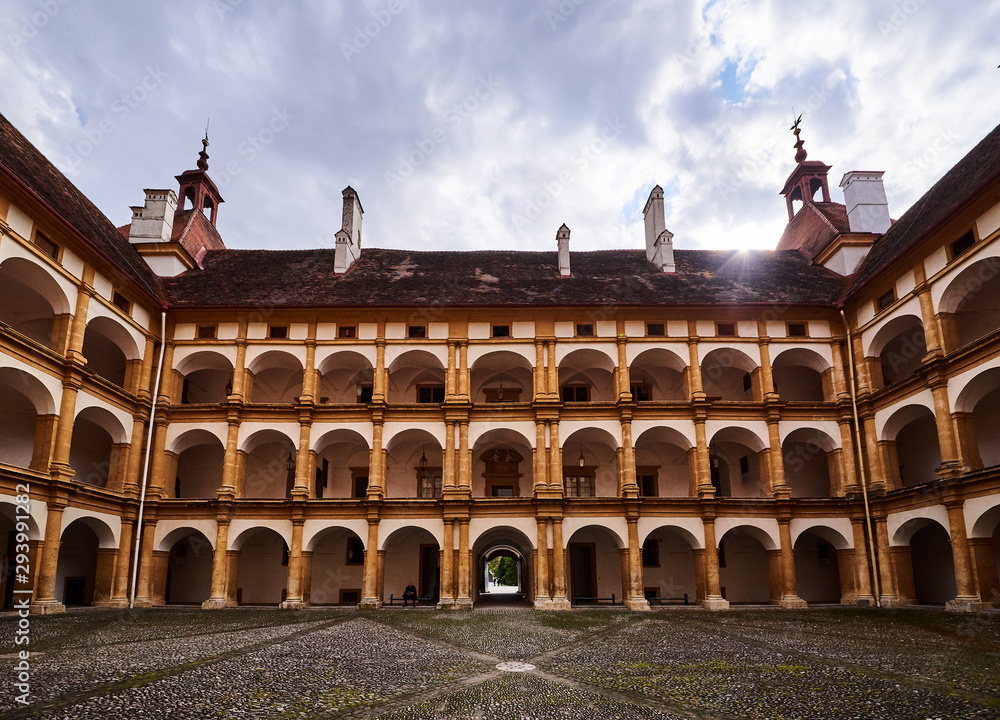 View at Eggenberg palace courtyard tourist spot, famous travel destination in Styria.