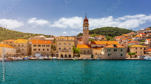 Pucisca is small town on Island of Brac, popular touristic destination on Adriatic sea, Croatia. Pucisca town Island of Brac. Adriatic coast town Pucisca.
