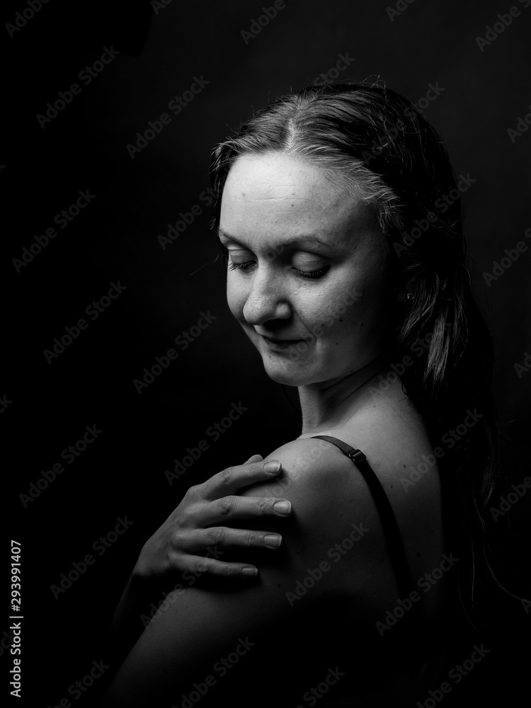 Young Woman Showing Expresion Black & White Isolated	