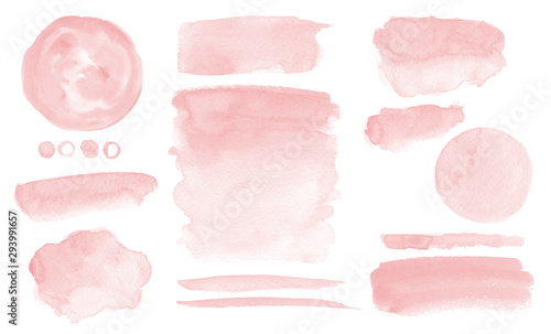Blush pink watercolor stains Paint stropke washes Kit of splashes photo