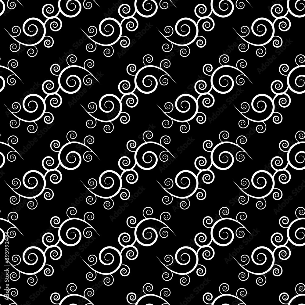 Spiral seamless pattern. Fashion graphic background design. Modern stylish abstract texture. Monochrome template for prints, textiles, wrapping, wallpaper, website etc. Vector illustration. Spiral seamless pattern. Fashion graphic background design. Modern stylish abstract texture. Monochrome template for prints, textiles, wrapping, wallpaper, website etc. Vector illustration.