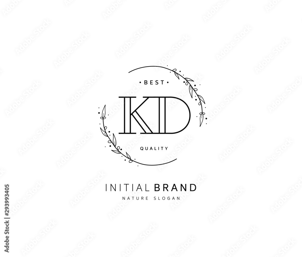 K D KD Beauty vector initial logo handwriting logo of initial