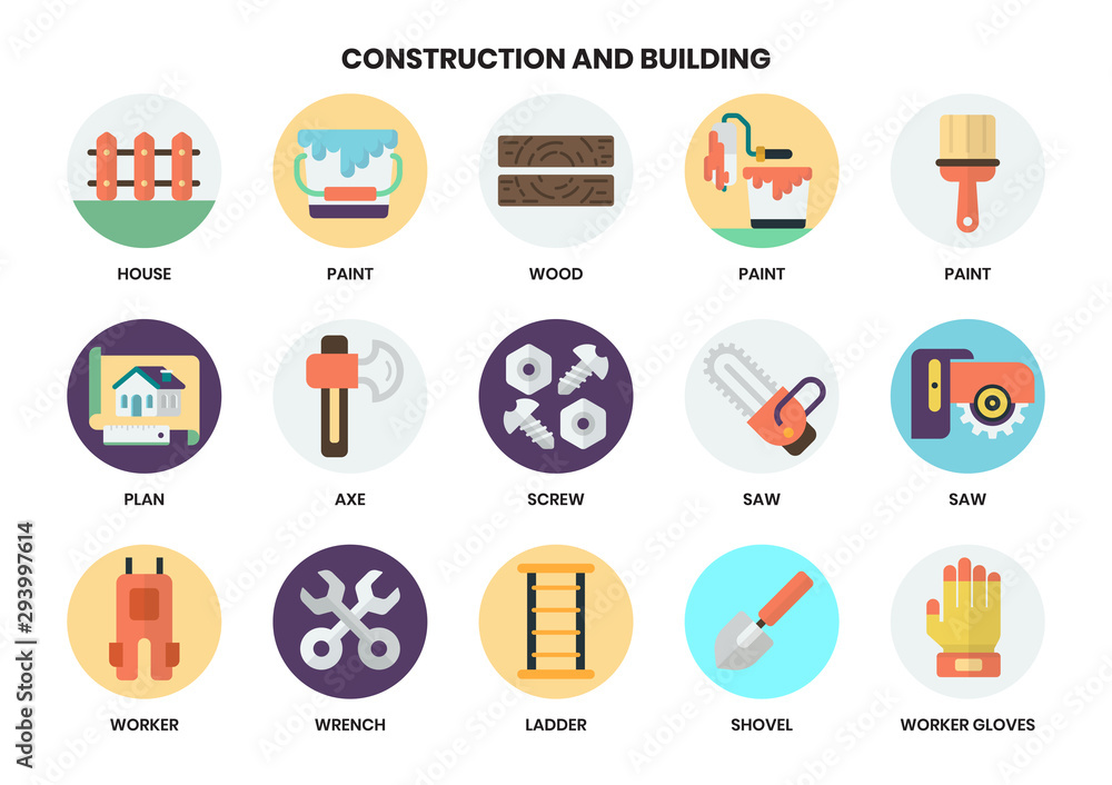 Construction icons set for business