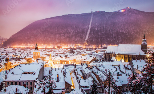 top view over Brasov in winter, Romania photo