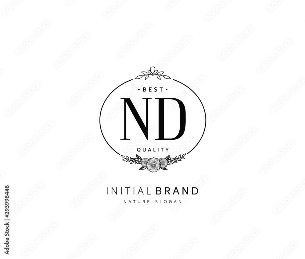 N D ND Beauty vector initial logo, handwriting logo of initial signature, wedding, fashion, jewerly, boutique, floral and botanical with creative template for any company or business.