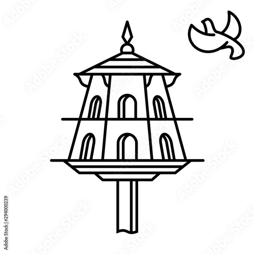 Dovecote outline icon. House for birds. Pigeons home symbol.