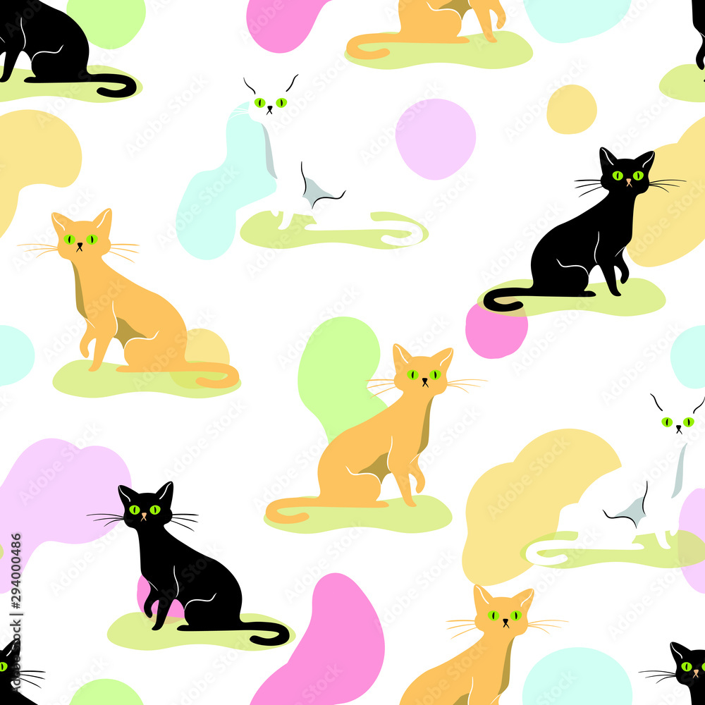 Cats co;our animals cute vector seamless pattern . Concept for print, textile, wallpapers, cards