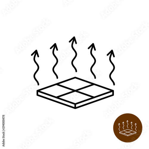 Floor heating icon. Warm floor symbol. House interior surface 3D tiles with heat up arrows. Adjustable line width.