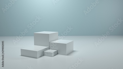 Fototapeta Naklejka Na Ścianę i Meble -  White cube 3D rendering with background wall , used for banner design items display background