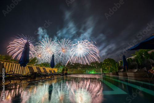the view of people watching the Firework at Pattaya Beach (Pattaya International Firework 2019), Thailand