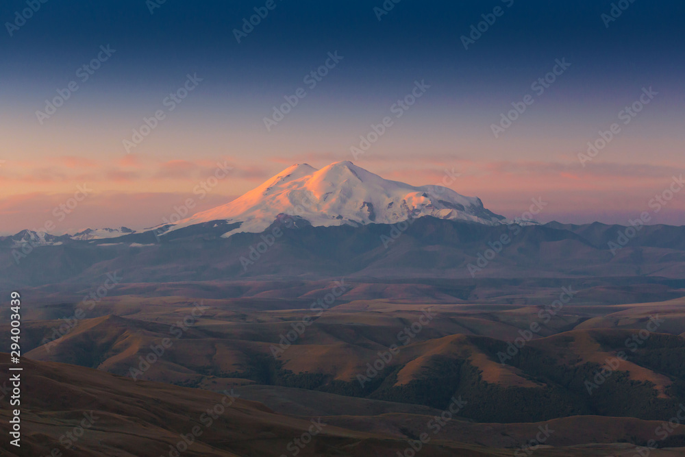 Mountain autumn. Elbrus Bermamyt plateau, sunset