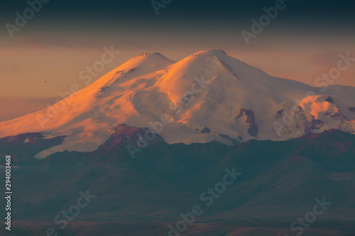 Mountain autumn. Elbrus Bermamyt plateau, sunset