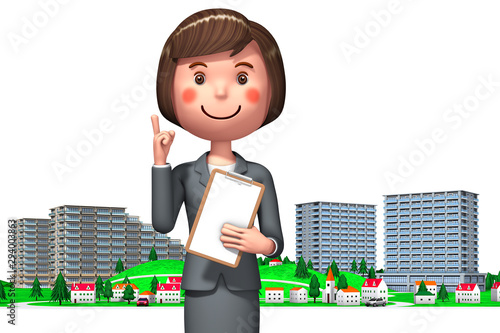 3d rendering, determined business woman back to condominium photo