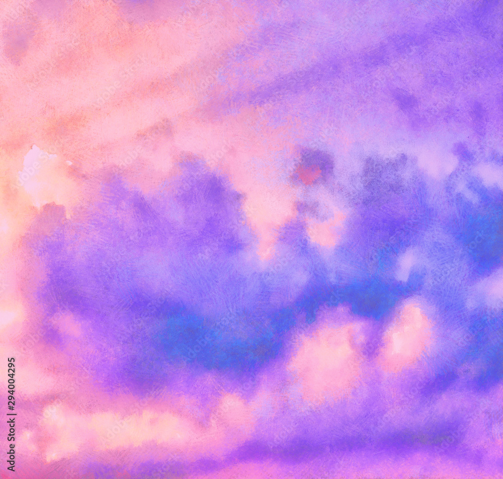 Purple Sky with Clouds Expressive Pastel Color Painting