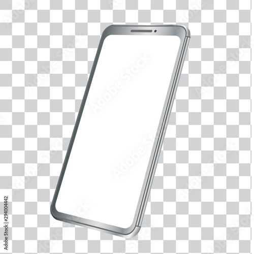 Vector smartphone mockup. 3D illustration of a modern cell phone with frameless blank screen. Template for infographics, websites, landing pages, apps, presentation UI design interface.