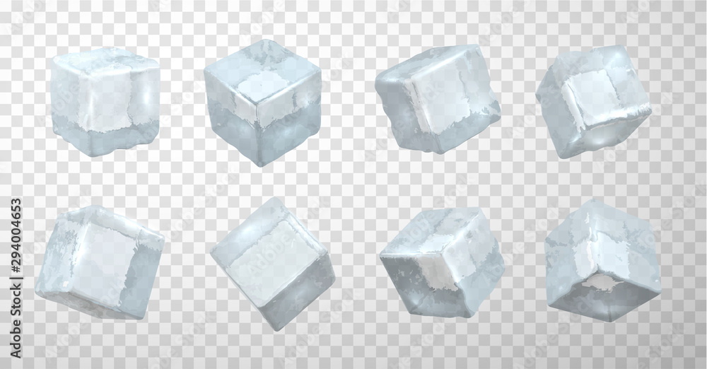 Frozen ice cubes realistic vector illustrations set