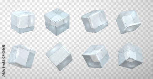 Frozen ice cubes realistic vector illustrations set