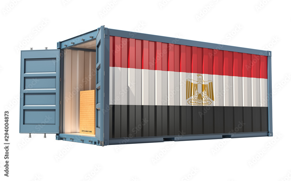 Freight Container with Egypt flag isolated on white - 3D Rendering Freight Container with Egypt flag isolated on white - 3D Rendering