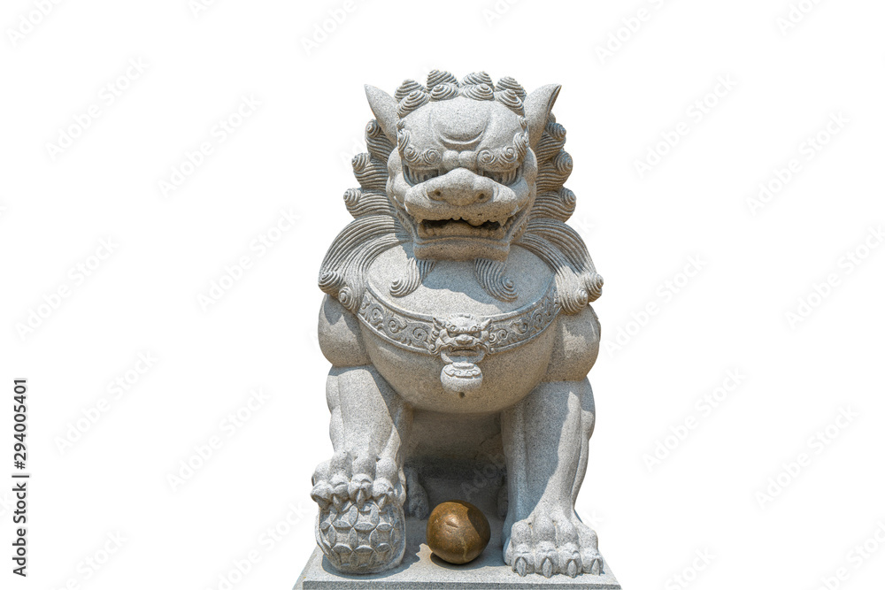Chinese Stone Lion in Thai temple isolated on white background. Chinese Stone Lion in Thai temple isolated on white background.