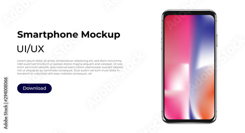 Vector smartphone mockup. 3D illustration of a modern cell phone with frameless blank screen. Template for infographics, websites, landing pages, apps, presentation UI design interface.