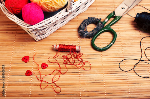 knitting stuff for nandmade creative work, lifestyle background photo