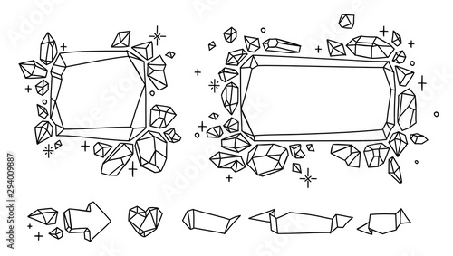Bullet journal crystal doodles. Hand drawn frames with gemstones for notebook, diary.