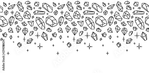 Crystal seamless border. Hand drawn background with gemstones.