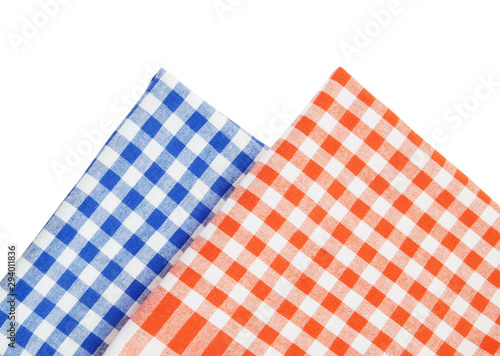 Red and blue checked tablecloth isolated on white