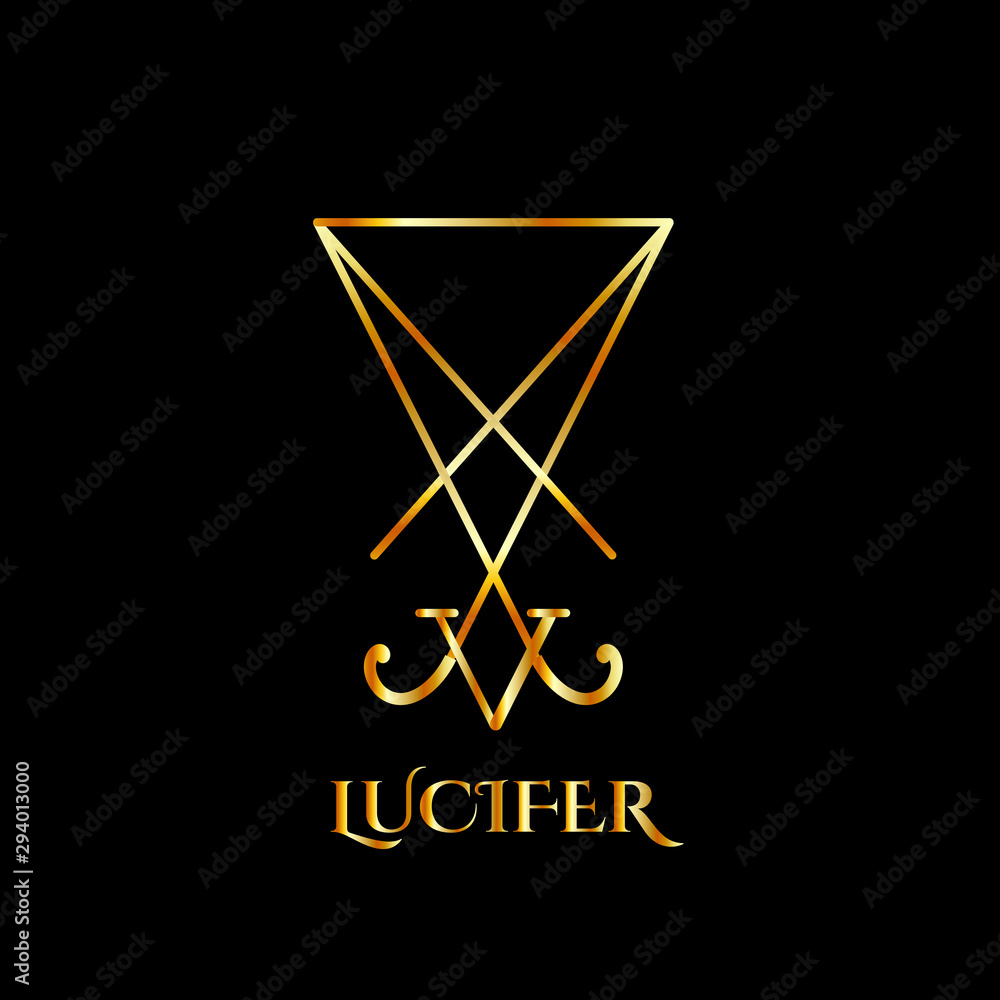 Vetor de Sigil of Lucifer A symbol of satanic god Lucifer in gold do