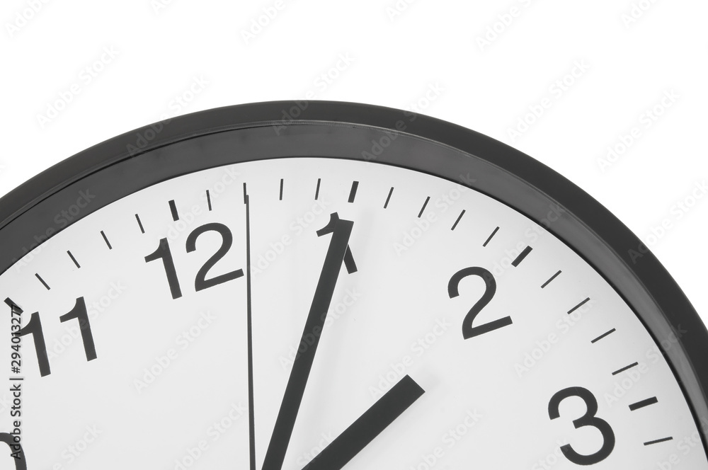 Round clock close up isolated on white background Round clock close up isolated on white background