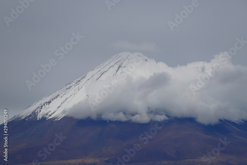 View of the Licancabur volcano covered by clouds and snow, Atacama Desert, Chile