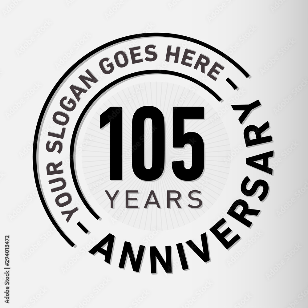105 years anniversary logo template. One hundred and five years celebrating logotype. Vector and illustration.