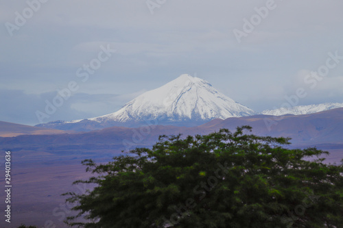 View of the Sairecabur volcano covered by clouds, Atacama Desert, Chile