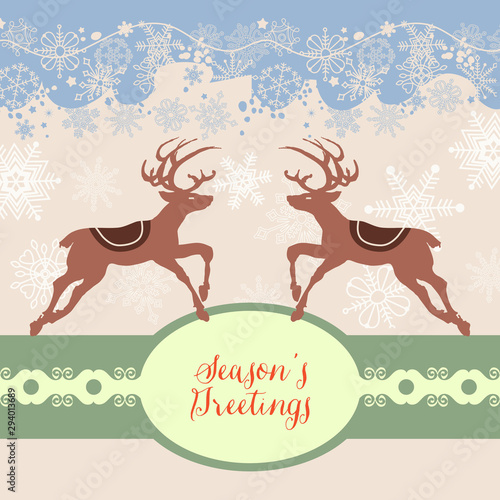 Christmas deers greeting card  label for text