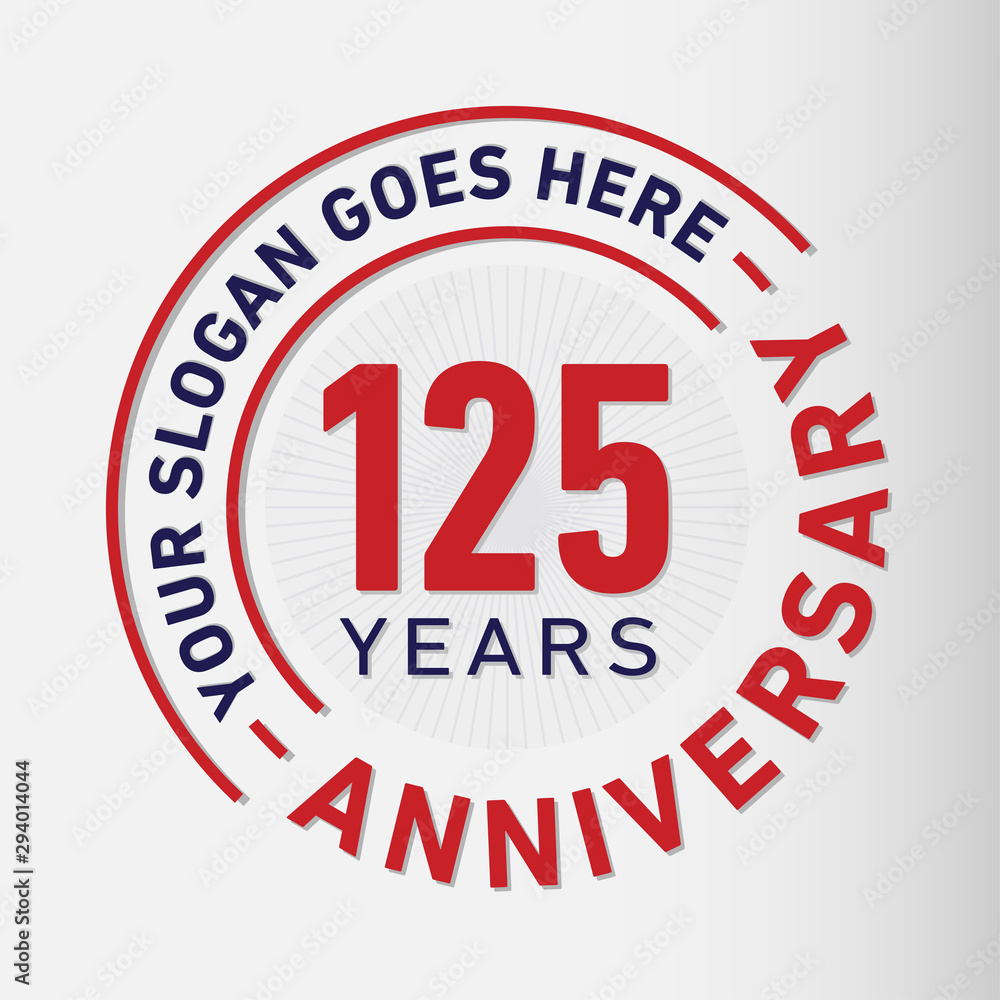 125 years anniversary logo template. One hundred and twenty-five years celebrating logotype. Vector and illustration.