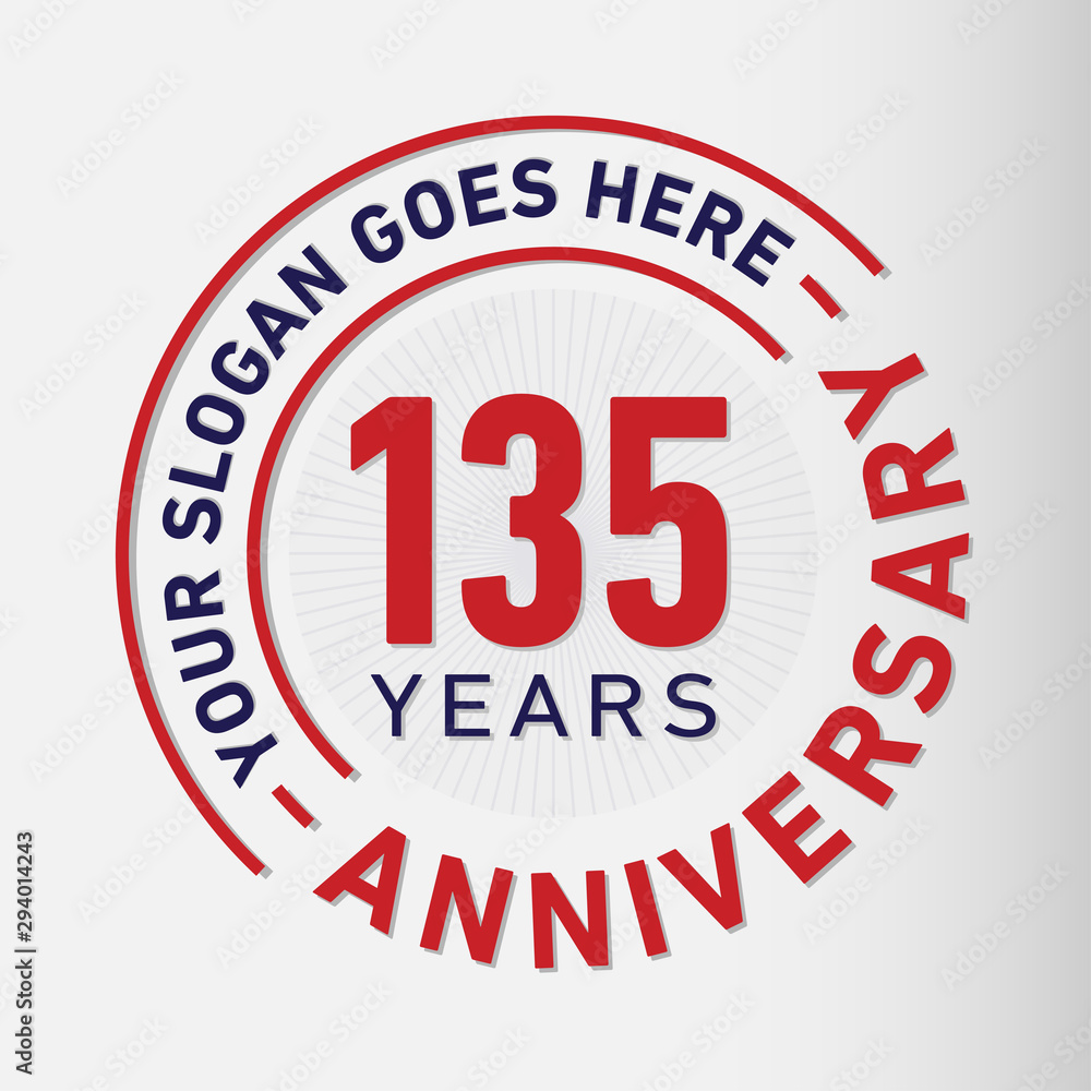 135 years anniversary logo template. One hundred and thirty-five years celebrating logotype. Vector and illustration.